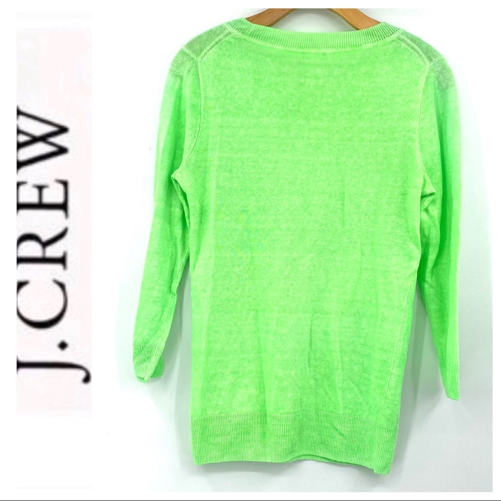 💕 J. Crew Bright Green 3/4 Sleeve Linen Top - Picture 4 of 9